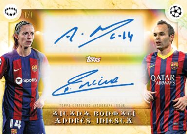 2023-24 TOPPS Platinum UEFA Women's Champions League Aitana Bonmati Curated Set Soccer Cards - Dual Autograph Aitana Bonmati/Andres Iniesta