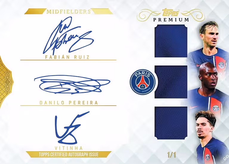 2023-24 TOPPS Premium Black & White Edition Paris Saint-Germain Soccer Cards - 2023 24 topps premium black white edition paris saint germain soccer cards triple autograph relic ruiz pereira vitinha