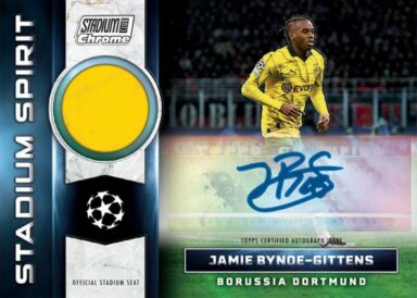 2023-24 TOPPS Stadium Club Chrome UEFA Champions League Soccer Cards - Stadium Spirit Autographed Seat Relic Jamie Bynoe-Gittens
