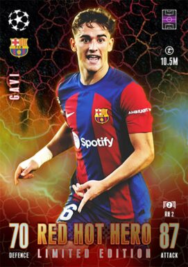 TOPPS UEFA Club Competitions Match Attax Extra 2023/24 Trading Card Game - Red Hot Hero Limited Edition Gavi
