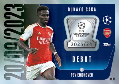 TOPPS UEFA Club Competitions Match Attax Extra 2023/24 Trading Card Game - UCL Debut Memento Relic Bukayo Saka