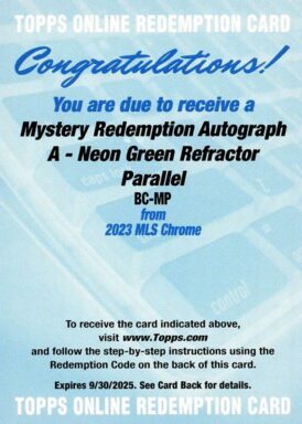 2023 TOPPS Chrome Major League Soccer - Mystery Redemption Autograph