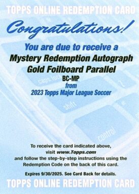 2023 TOPPS Major League Soccer Cards - Mystery Redemption Autograph