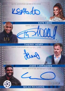 2024-25 TOPPS Chrome UEFA Club Competitions Soccer Cards - Quad Pundit Autograph Card Kate Abdo / Thierry Henry / Jamie Carragher / Micah Richards