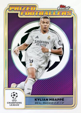 2024-25 TOPPS Finest UEFA Club Competitions Soccer Cards - Prized Footballers Insert Card Kylian Mbappe