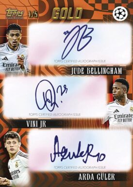 2024-25 TOPPS Gold UEFA Club Competitions Soccer Cards - Triple Autograph Jude Bellingham / Vini Jr / Arda Güler