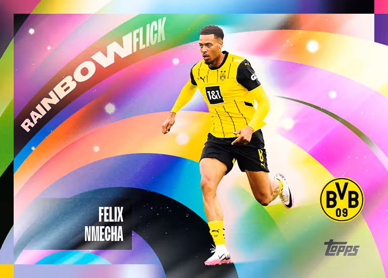 2024-25 TOPPS Borussia Dortmund Official Team Set Soccer Cards - Rainbow Flick Insert Card - Felix Nmecha