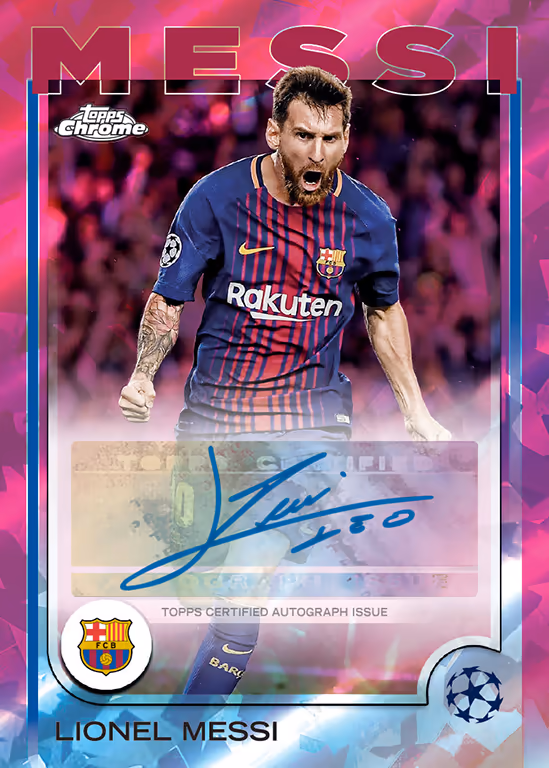 2024-25 TOPPS Chrome Sapphire Edition UEFA Club Competitions Soccer Cards - Base Autograph Card Padparadscha Parallel - Lionel Messi