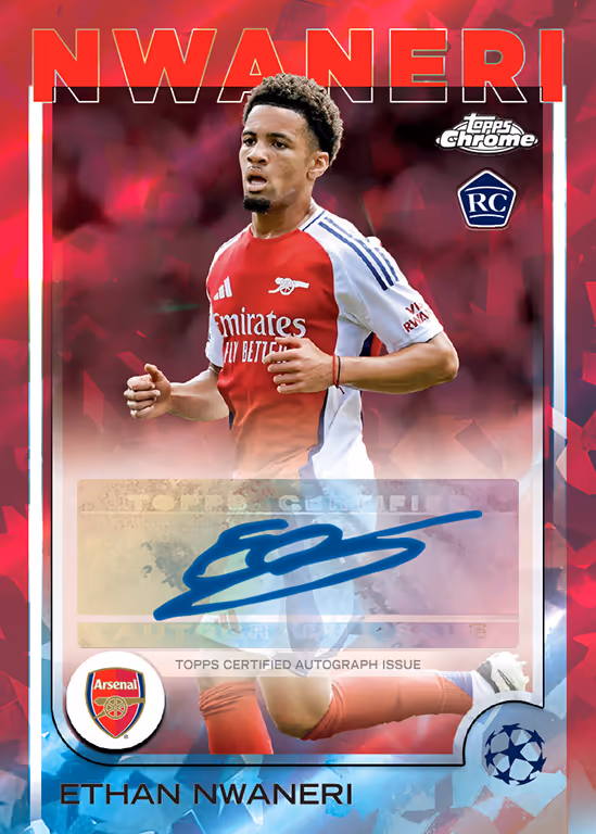 2024-25 TOPPS Chrome Sapphire Edition UEFA Club Competitions Soccer Cards - Base Autograph Card Red Parallel - Ethan Nwaneri