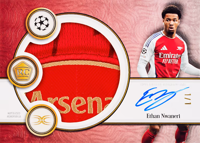 2024-25 TOPPS Definitive Collection UEFA Club Competitions Soccer Cards - Rookie Patch Autograph Card Red Parallel - Ethan Nwaneri