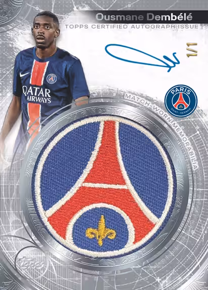 2024-25 TOPPS Exhibition Paris Saint-Germain Soccer Cards - Tondos Autograph Relic Card Platinum Parallel - Ousmane Dembélé