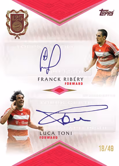 2024-25 TOPPS FC Bayern München 125 Years Anniversary Soccer Cards - Decade Dual Autograph Card Pink Parallel - Franck Ribéry / Luca Toni