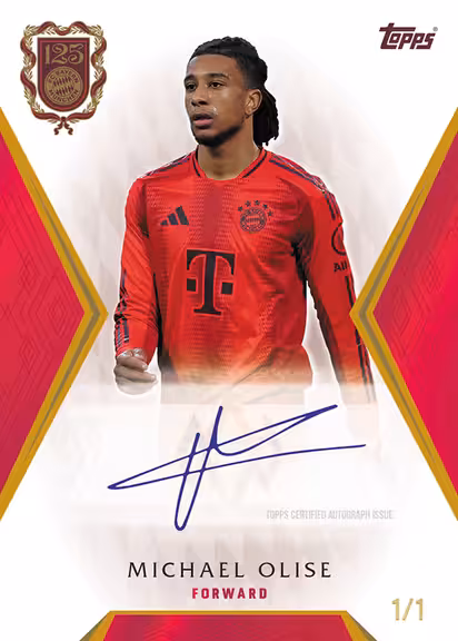 2024-25 TOPPS FC Bayern München 125 Years Anniversary Soccer Cards - First Team Autograph Card Gold Parallel - Michael Olise