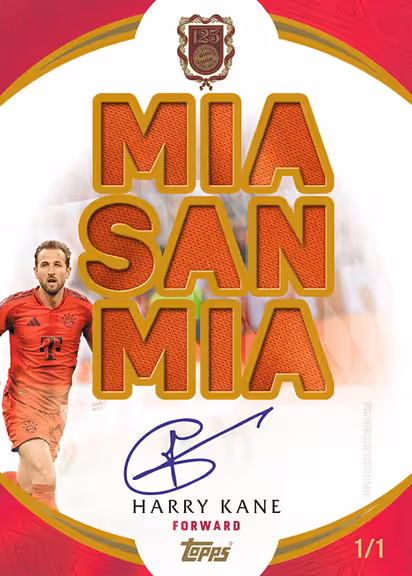 2024-25 TOPPS FC Bayern München 125 Years Anniversary Soccer Cards - Mia san Mia Autograph Relic Card Gold Parallel - Harry Kane