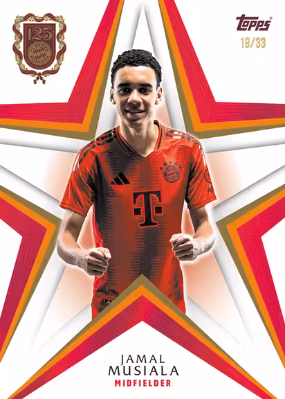 2024-25 TOPPS FC Bayern München 125 Years Anniversary Soccer Cards - Stern des Südens Base Card Orange Parallel - Jamal Musiala