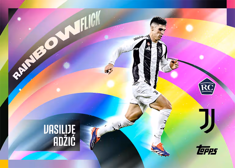 2024-25 TOPPS Juventus Official Team Set Soccer Cards - Rainbow Flick Insert Card - Vasilije Adzic