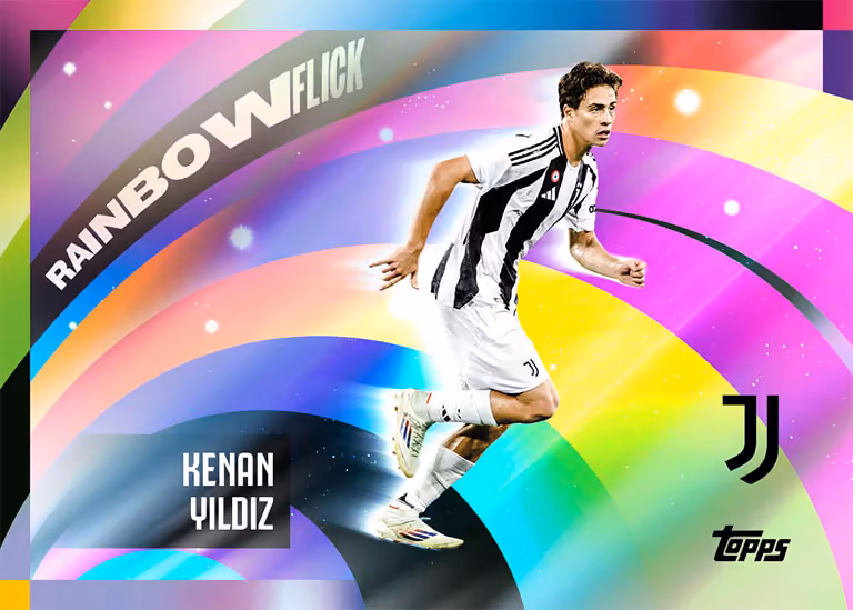 2024-25 TOPPS Juventus Official Team Set Soccer Cards - Rainbow Flick Insert Card - Kenan Yildiz