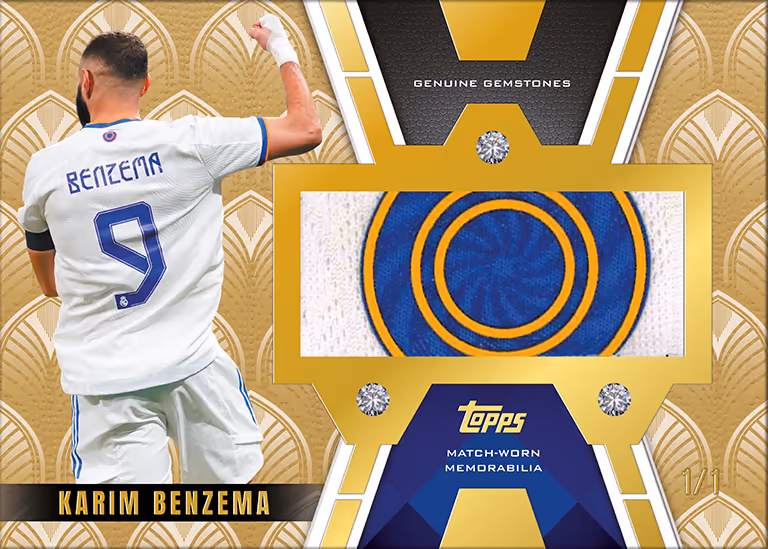 2024-25 TOPPS Palatial Real Madrid C.F. Soccer Cards - Diamante Blancos Relic Card Gold Parallel - Karim Benzema