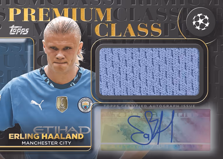 2024-25 TOPPS UEFA Club Competitions Soccer Cards - Premium Class Autograph Relic Card - Erling Haaland