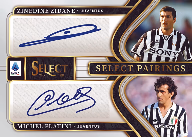 2025-26 PANINI Select Serie A Soccer Cards - Select Pairings Dual Autograph Card - Zinedine Zidane / Michel Platini