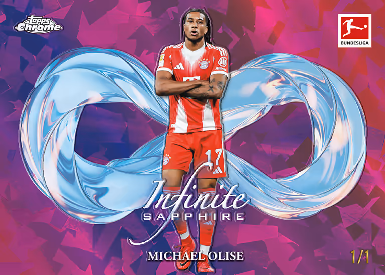 2025-26 TOPPS Chrome Sapphire Edition Bundesliga Soccer Cards - Infinite Sapphire Insert Card Padparadscha Parallel - Michael Olise