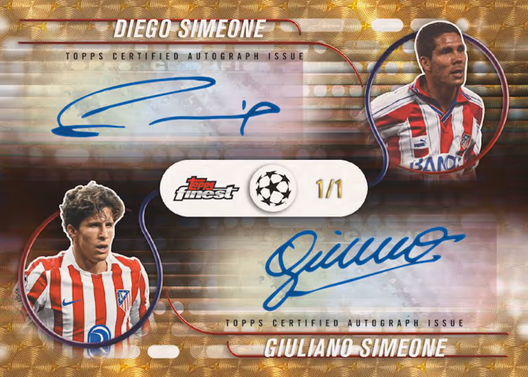 2025-26 TOPPS Finest UEFA Club Competitions Soccer Cards - Bloodline Dual Autograph Card SuperFractor Parallel - Diego Simeone / Giuliano Simeone