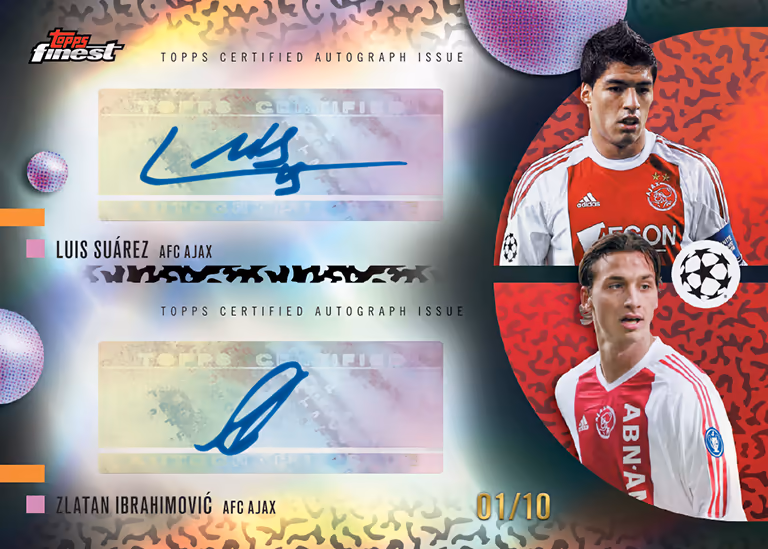 2025-26 TOPPS Finest UEFA Club Competitions Soccer Cards - Finest Dual Autograph Card Black Parallel - Luis Suarez / Zlatan Ibrahimovic