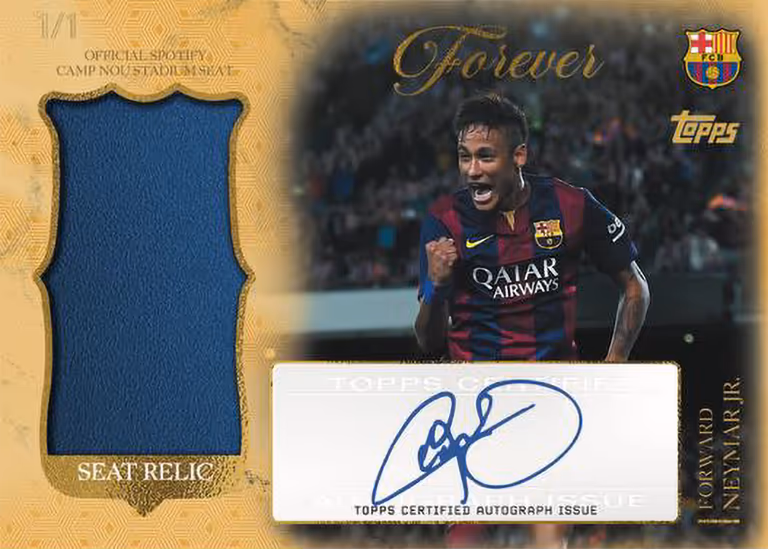 2025-26 TOPPS Forever FC Barcelona Soccer Cards - Home View Autograph Relic Card Gold FoilFractor Parallel - Neymar Jr.