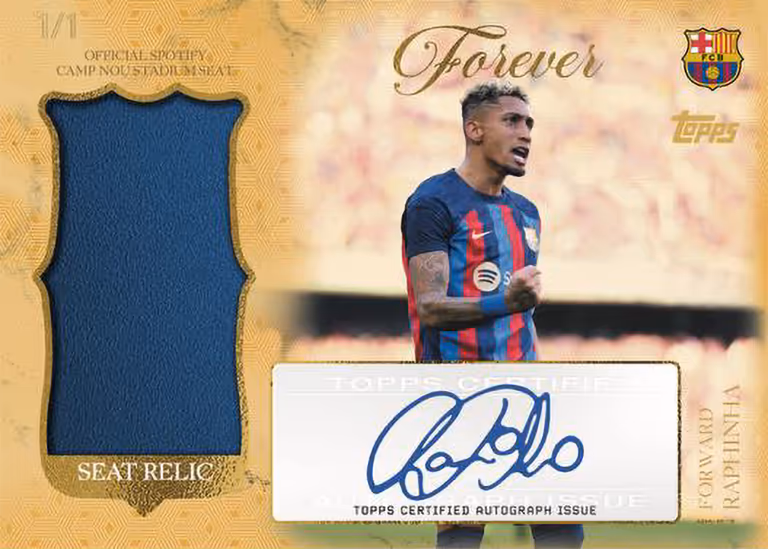 2025-26 TOPPS Forever FC Barcelona Soccer Cards - Home View Autograph Relic Card Gold FoilFractor Parallel - Raphinha