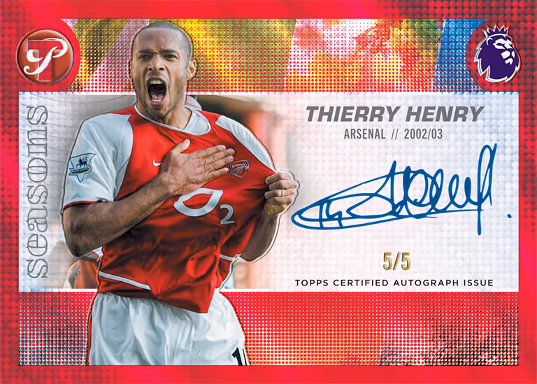 2025-26 TOPPS Pristine Premier League Soccer Cards - Pristine Seasons Autograph Card - Thierry Henry
