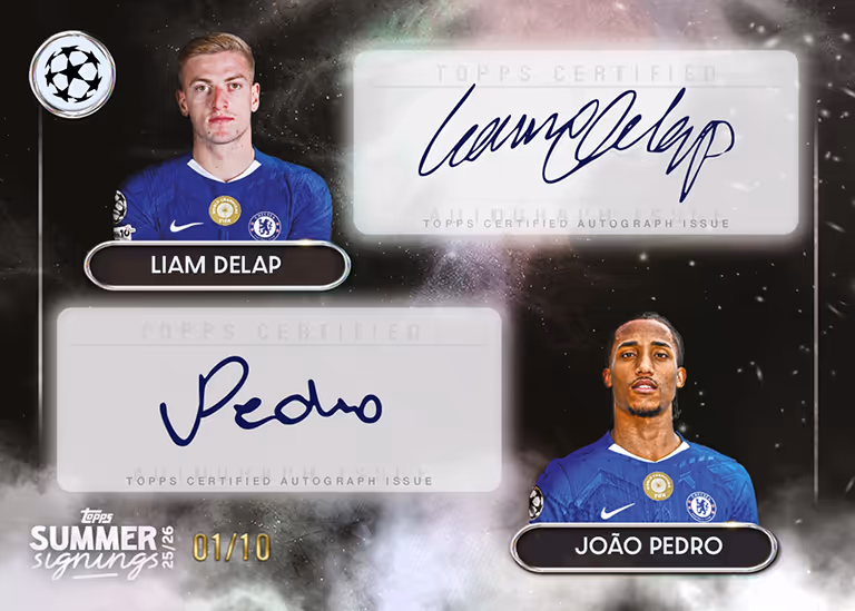 2025-26 TOPPS Summer Signings UEFA Club Competitions Soccer Cards - Dual Autograph Card Black Parallel - Liam Delap / Joao Pedro